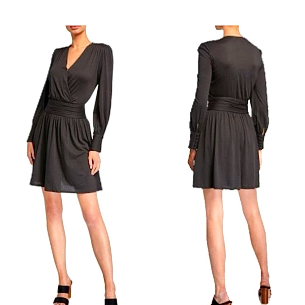 Joie Black Long Sleeve Wrap Dress with V-Neck - Picture 2 of 7